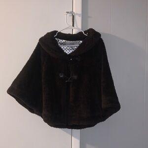 Plush Hooded Cape Jacket for Kids in Dark Brown